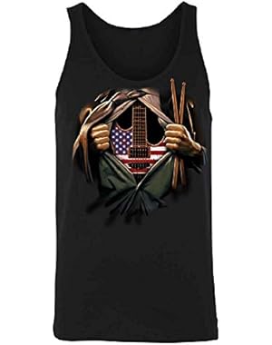 Music In Me Drum Sticks and Flag Men's Tank Top American Flag Shirts