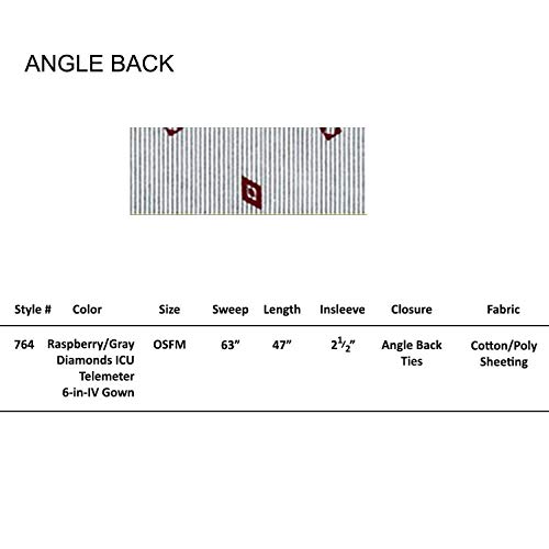 Nobles Health Care Raspberry/Gray with Diamonds Unisex Print Metal IV Snap Angle Back Hospital Gown W/Telemetry Pocket Pack 4 (Raspberry/Gray with Diamonds) - Thumbnail 2