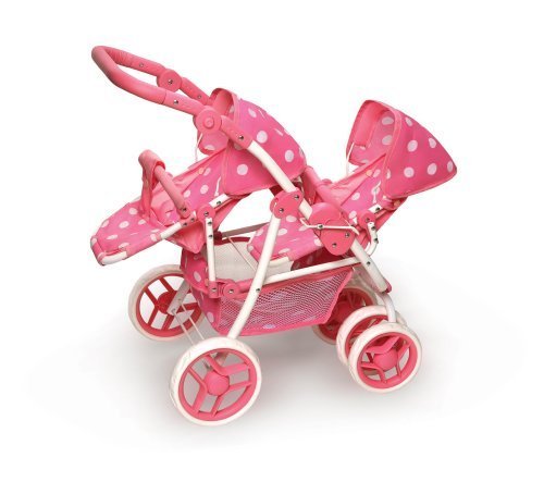 Reversible Double Doll Stroller - Pink Polka Dots by Badger Basket