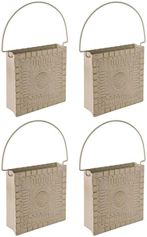 Hosley's Set of 4 Tan Metal Hanging Planter / Tote, Tussy-Mussy, 4.5" High. Ideal Gift for Weddings, Artificial Floral, Storage, Gardens P9