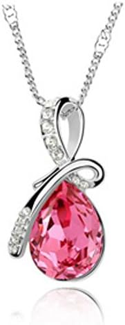 Eternal Love Teardrop Elements Crystal Pendant Necklace for Women W White Gold Plated Chain - Pink
