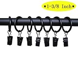 UQueen® 8/16/32-packs Metal Curtain Rings with Clips (1 3/8-Inch Rings) Black Matte Color (32)