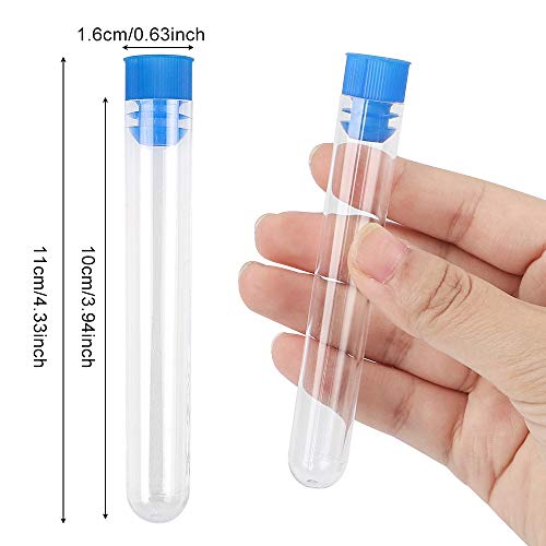 DEPEPE 80pcs 16Ã—100mm Clear Plastic Test Tubes with Blue Caps for Scientific Experiments, Halloween, Christmas, Kids Birthday Party Supplies, Decorate The House, Candy Storage