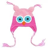 LOCOMO Baby Knit Beanie Crochet Hoot Owl Hat Cap Ear Flap Pink FBA003PNK