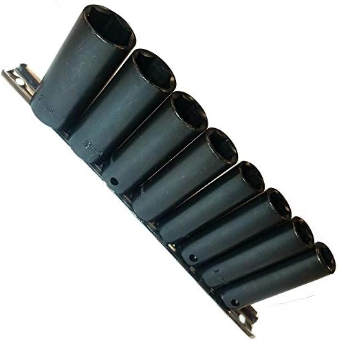3/8" Drive Deep Impact Wrench Sockets 9pc Socket Set Metric On Snap in Rail