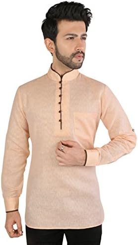 Thaath Men's Peach Linen Short Kurta
