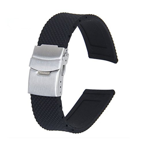 Sports Watch,Hot Sale! Black Silicone Rubber Waterproof Watch Strap Band Deployment Buckle 22mm(Black)