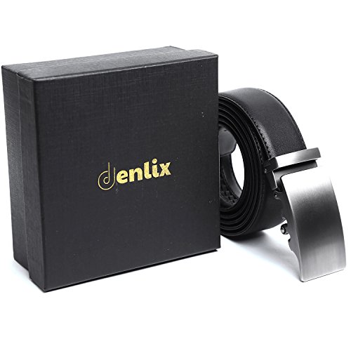Men's Ratchet Sliding Belt, Automatic Buckle Leather Belt, 35mm Wide 1 3/8" (Size 26-47 Waist, B Black buckle) - Thumbnail 7