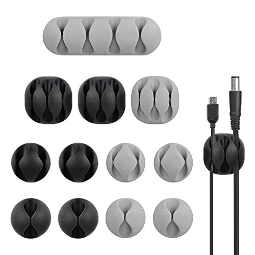 Avantree 12 Pack Long Lasting Cable Clips, Desktop Cord Holder & Hider, Charging Cable Drop Organizer & Management System for TV PC Laptop Home Office