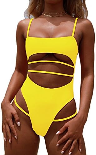 MOPOOGOSS Womens One Piece Swimsuits Push up Strappy High Cut High Waisted Cheeky Bathing Suit Swimwear
