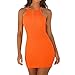 TLOOWY Mini Dress, Women Sexy Halter Neck Sleeveless Short Bodycon Dress Summer Party Club Dress Solid Color (Orange, Small, s)