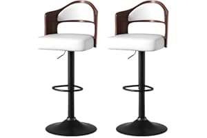 Bar Stools, Adjustable Height Upholstered PU Leather Bar Chairswith Back ， 360° Swivel Counter Height Barstools for Kitchen I