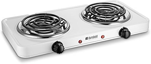 Kitchen Countertop Cast-Iron Double Burner - Stainless Steel Body โ Ideal for RV, Small Apartments, Camping, Cookery Demonstrations, or as an Extra Burner โ by Durabold (White)