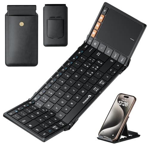 ProtoArc XK01 TP Folding Bluetooth Keyboard, Large Italian Layout Wireless Keyboard with Touchpad, Portable Travel iPad Keyboards for iOS, Android, Windows Tablet PC – Black