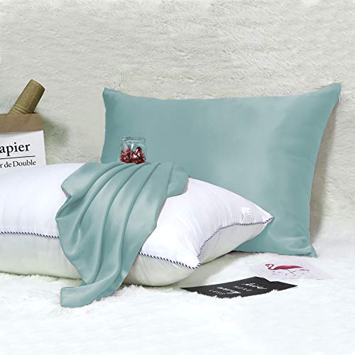 Ravmix Slip 100% Pure Mulberry Silk Pillowcase King Size for Hair and Skin with Hidden Zipper, 21 Momme 600TC Hypoallergenic Soft Breathable Both Sides Silk Pillow Case, 1-Pack, 20×36inch, Aqua Green - Thumbnail 3