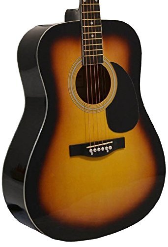 41" Inch Full Size Sunburst Handcrafted Steel String Dreadnought Acoustic Guitar & DirectlyCheap(TM) Translucent Blue Medium Guitar Pick (PRO-1 Series)