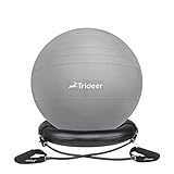 Trideer Exercise Ball Chair, Stability Ball Ring & Pump, Flexible Seating, Improves Balance, Core Strength & Posture (Office & Home & Classroom) (Ball Ring & Bands (Silver), 75cm)