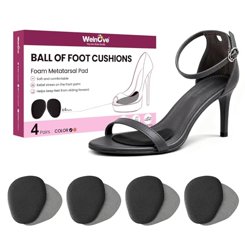 Metatarsal Pad - Non Slip Cushions for High Heels, Sandals and Weddings - Metatarsalgia Insoles for Pain Relief and Prevent Slipping (Black, 4 Pairs)