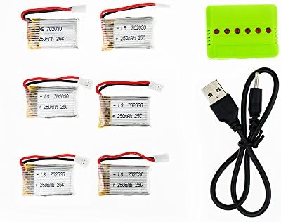 6pcs 3.7V 250mAh LiPo Battery with USB Charging Cable for Hubsan H107C/D/L H107D JD385 JJ1000A H108C U816 WLtoys v966 Helicopter RC