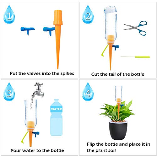 YOUknow Plant Waterer, 12 pcs Self Watering Spike Slow Release Vacation Plants Watering System, Automatic Watering Devices with Control Valve Switch for Outdoor Indoor Plants Tree