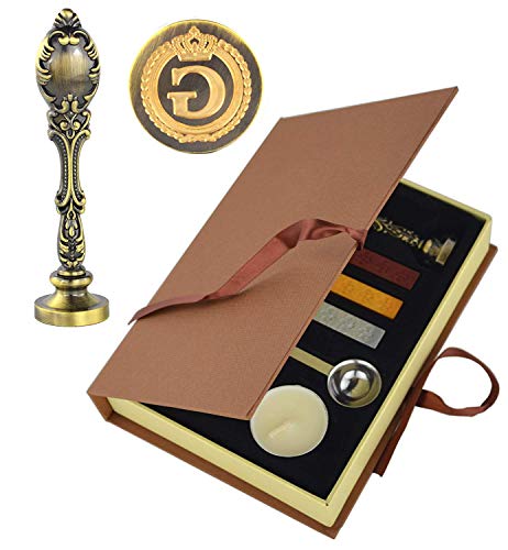 Hexint Vintage Initials Letter Wax Seal Stamp Kit，Retro Classical Sealing Wax Stamp with Metal Handle Gift Box Set Bronze Color(Letter G)