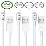 Cell Phone DIY [Apple MFI Certified] (3 Pack) Lightning to USB Cables ( Extra Long - 10 Feet / 3 Meters) iPhone 6 Charger Cords, for iPhone 5 onwards / iPad Air, Mini 2 / iPod Nano & Touch.