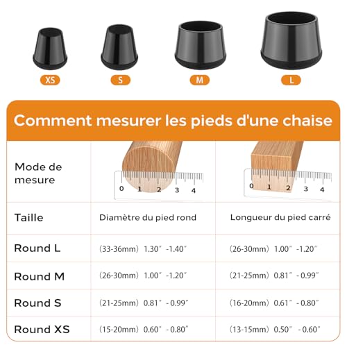 yomanta 24-Piece Chair Leg Protectors for Chairs in Silicone with Thickened Felt, for Hard Wood and Tile Floors, Reduce Noise and Avoid Scratches – Round Black XS (15-20 mm)