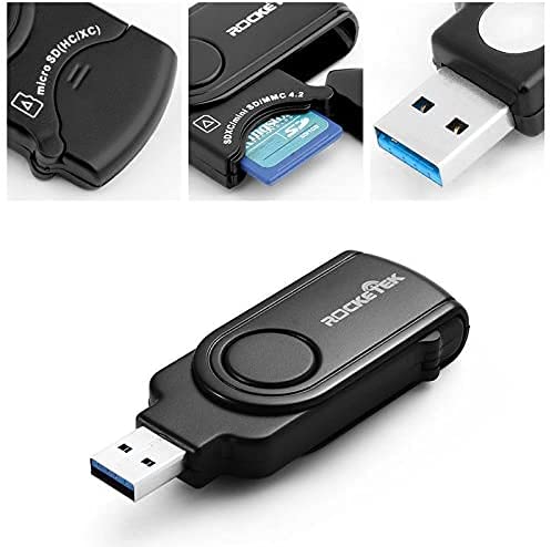 Rocketek RT-CR3A 11 In 1 USB 3.0 Memory Card Reader/Writer with A Build-in Card Cover and 2 Slots (SD Card + Micro SD Card) for SDXC, Uhs-I SD, SDHC, SD, Micro SDXC, Micro SDHC, Micro SD, MMC Memory Cards