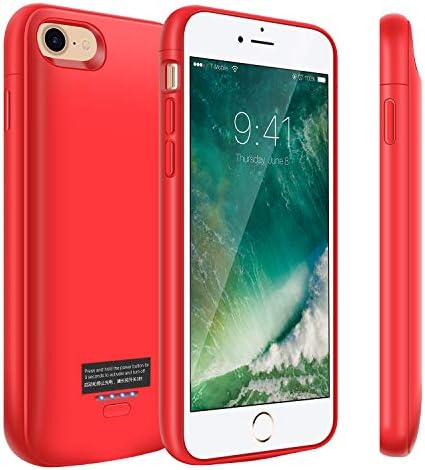 Battery Case for iPhone 8/7, 4000mAh Portable Charger Case, Rechargeable Extended Battery Charging Case for iPhone 8/7(4.7 inch), Compatible with Wire Headphones-Red