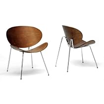 Baxton Studio Reaves Walnut Effect Mid-Century Modern Accent Chair, Set of 2