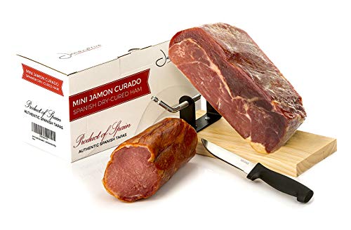 Serrano Schinken gereift ohne Knochen 1 kg mit Schinkenhalter + Schinkenmesser + Lomo (Lende) Duroc naturbelassen 250 g… – Bild 4