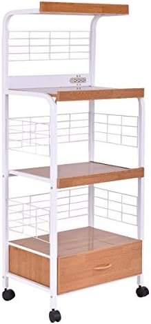 Stand Rolling Kitchen Storage Cart w/Electric Outlet New 62" Bakers Rack Microwave