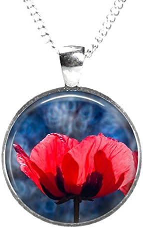 Rosetta London POPPY - Glass Picture Pendant on Chain – Silver Plated (Art Print Photo AC2)