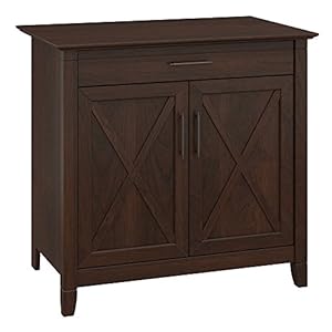 Bush Furniture Key West Secretary Desk with Keyboard Tray and Storage Cabinet in Bing Cherry