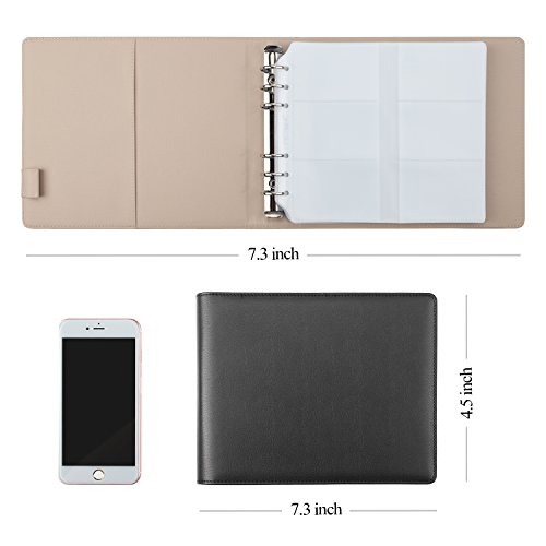 Business Card Book Holder, AHGXG PU Leather Organization with 3 Ring Binders and Folder Pen Holder, 360 Cell