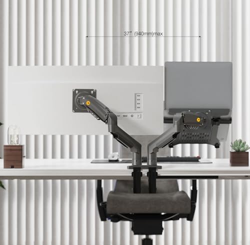 NB North Bayou - Soporte de Escritorio Brazo articulado para monitores 17-27'' y portátiles 10-17'', VESA Compatible, inclinable, Giratorio y retráctil, Acabado Aluminio