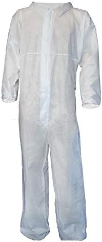 Raytex 5 Pack Disposable Coveralls Jumpsuits for Men White SMMS Chemical Protective Paint Suit Elastic at Cuffs, Ankles, Waist(X-Large)