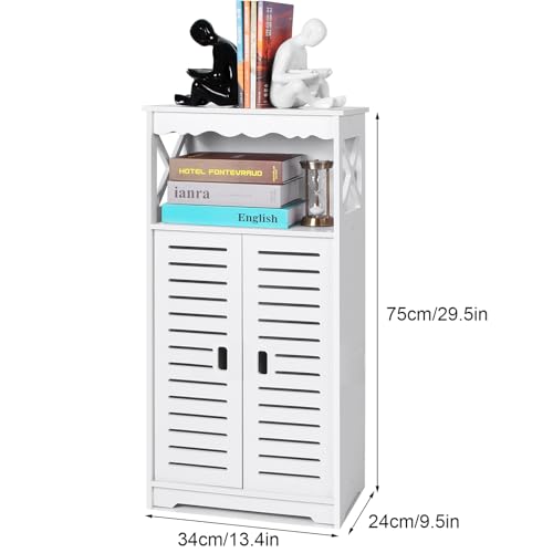 aimu Bathroom Storage Cabinets,White Floor Free Standing Cabinet,Home Waterproof Storage Furniture for Bedroom Kitchen Hallway,Cupboard Unit with Daily use Layer,75x24x34cm.