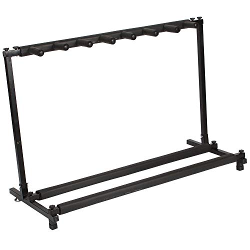 AlwaysPrekit 7-Guitar Holder Folding Portable Storage Organization Stand Rack Display Decor for Acoustic, Bass, Electric Guitars w/Padded-Foam Rails - Black