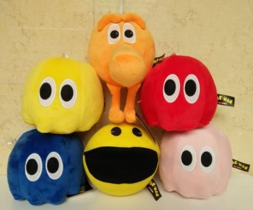Cut 6PCS Pixels Pacman Soft Stuffed Plush Toys Q-bert Blinky Ghost MU