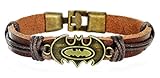 Batman Logo Brass Toggle Closure Leather Bracelet