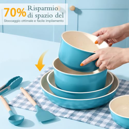 GiPP 21 Piece Non-Stick Frying Pan Set with Removable Handles, Blue | Suitable for Induction, Gas,Ceramic,Electric,Aluminium,Healthy Kitchen for Motorhomes,Toxin Free,Oven/Dishwasher Compatible