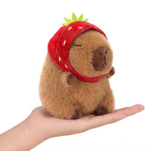 Palm Capybara Plush with Strawberry Hat 6 inch