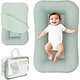 Aila + Aiden Baby Lounger | Organic Cotton Infant Lounger | Adjustable & Portable Floor Lounger | Supervised Use | Soft, Breathable, Washable Cover - Snuggle Collection - (Sage)