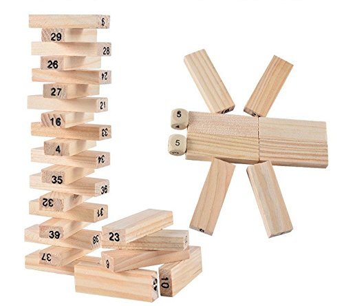 Weoxpr 54 Pcs Timber Tower Wood Block Stacking Game，Classic Best Family Fun Educational Games For Kids(Log Color) - Thumbnail 3