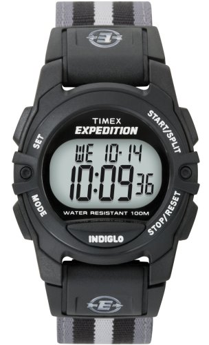 Timex Unisex T49661 Expedition Mid-Size Digital CAT Black/Gray Stripe Nylon Strap Watch