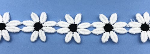 Trimplace White/Black Center 1 Inch Daisy Venice Lace 10 Yards