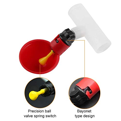 5 Stücke Automatische Huhn Trinkbrunnen Geflügel Bewässerung Tassen Schalen Dispenser Rot Kunststoff Hinterhöfe Huhn Flock Ente Vogel Wasser Feeder für Tauben Wachtel Henne Truthähne Gänse (25 mm) – Bild 7