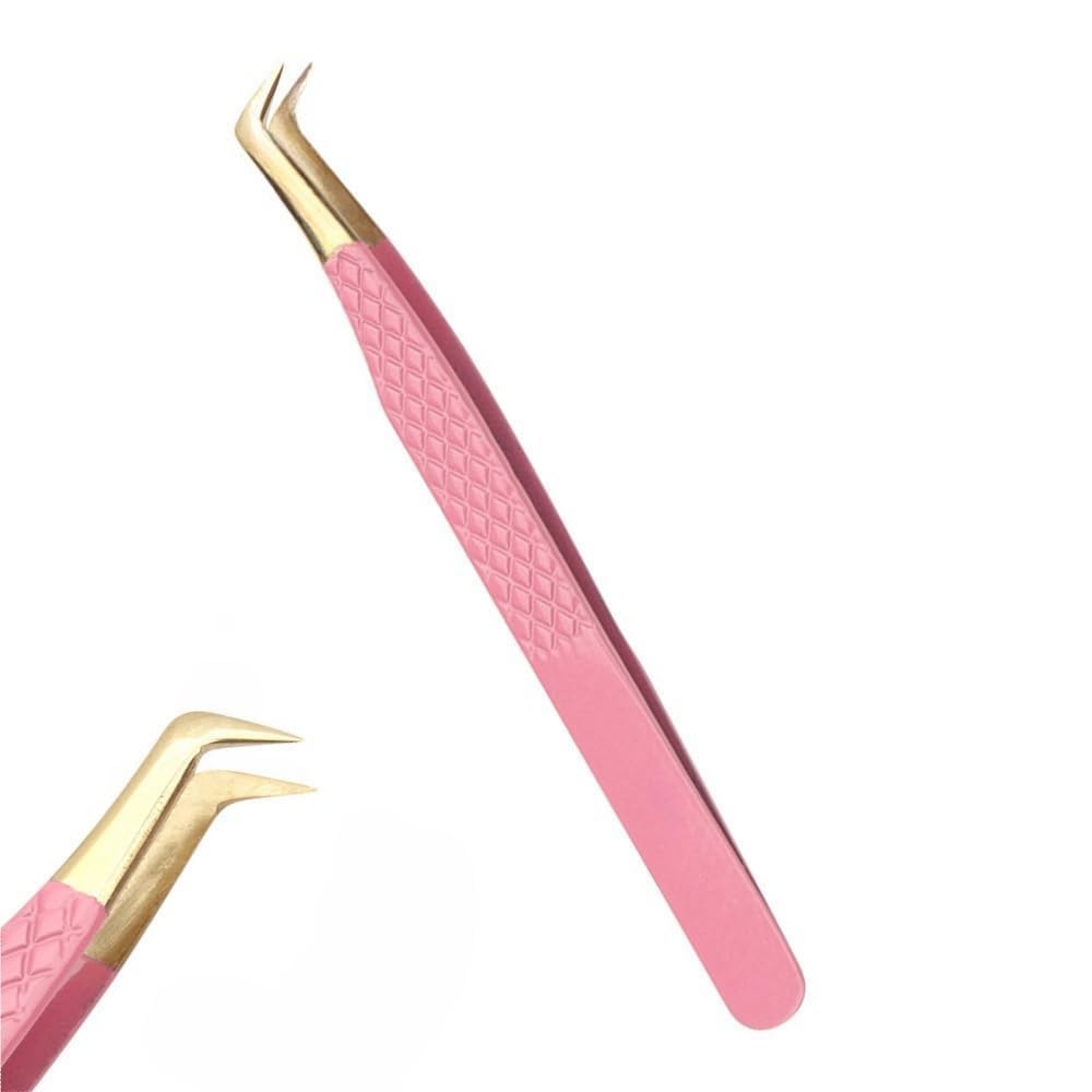 Fiber Tips Professional L Shape Volume Lash Tweezers for Eyelash Extensions with False Lash