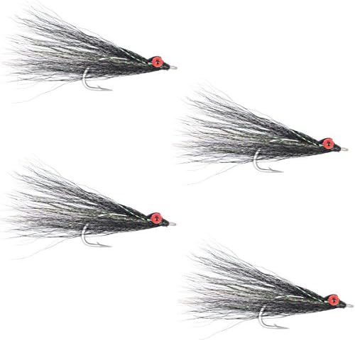The Fly Fishing Place Clousers Deep Minnow - Streamer Fly Fishing Flies - 4 Saltwater and Bass Flies - Black - Hook Size 1/0